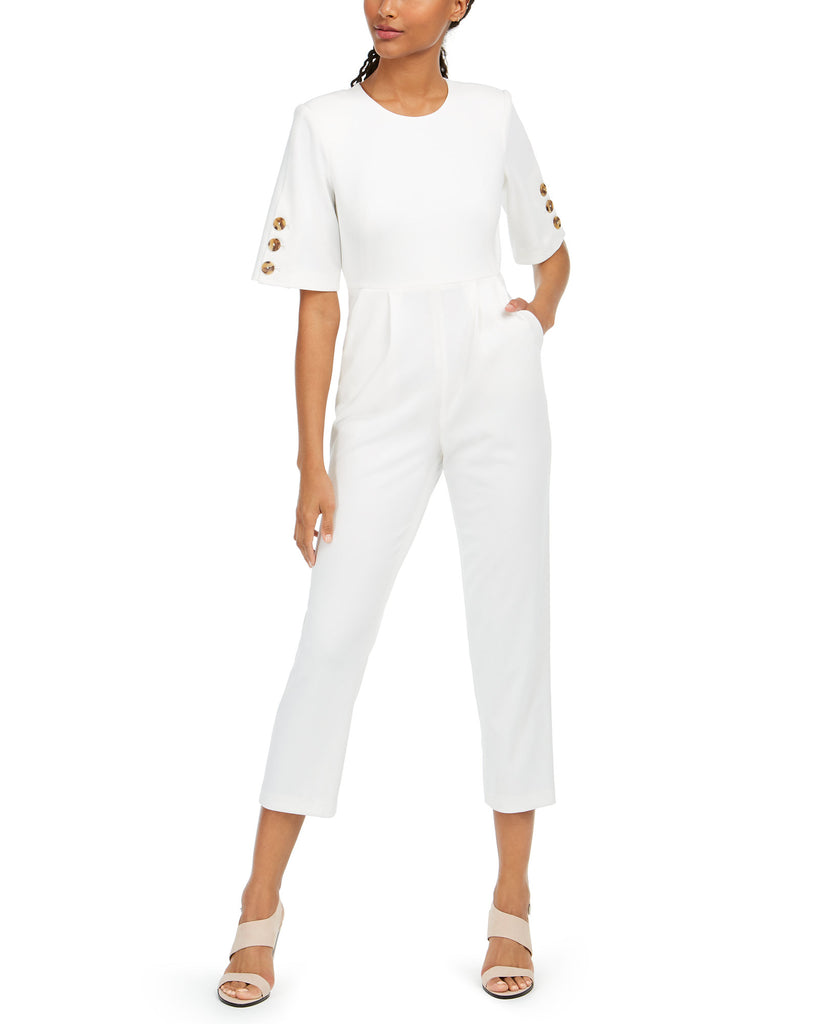 Calvin Klein Women Button Trim Cropped Jumpsuit Cream