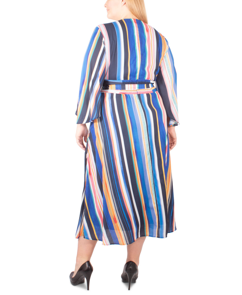 NY Collection Women Plus Striped Belted Wrap Dress