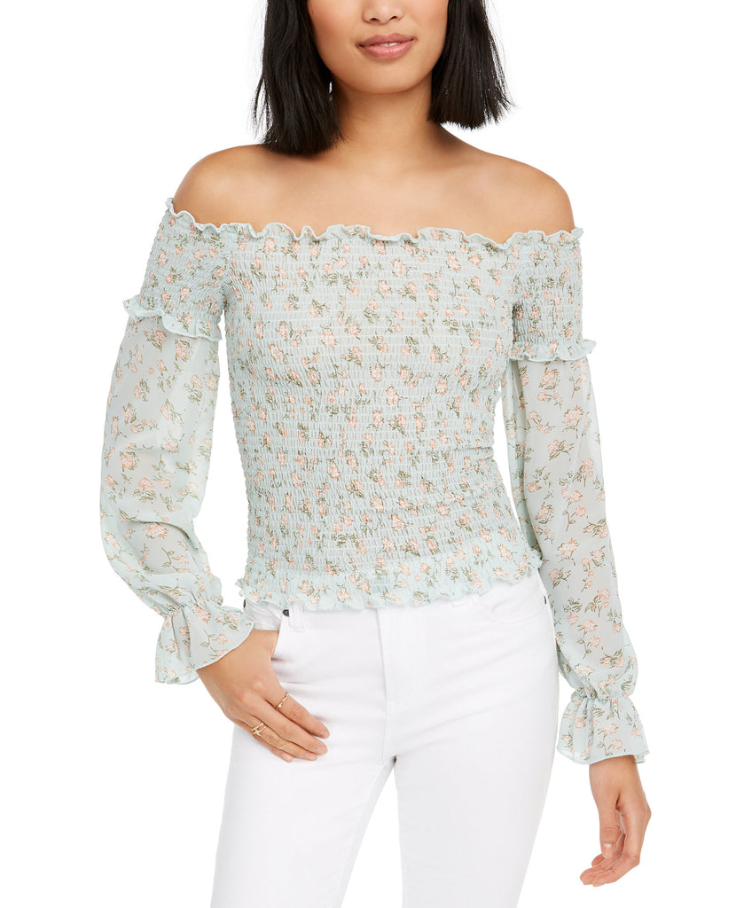 Lucy Paris Women Isabella Smocked Off The Shoulder Top Mint Floral