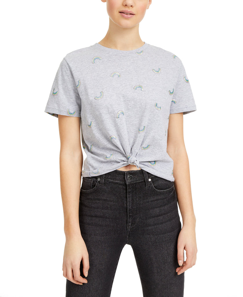 Rebellious One Women Cropped Rainbow T Shirt Heather Grey