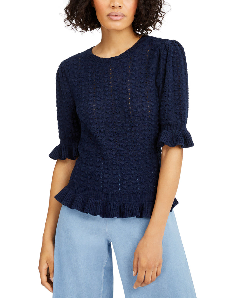 INC International Concepts Women Popcorn Stitch Pullover Sweater Indigo Sea