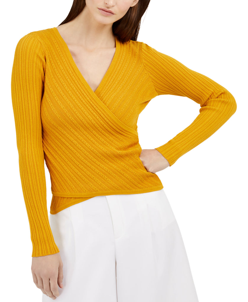 INC International Concepts Women Surplice Ribbed Top Gold Dust