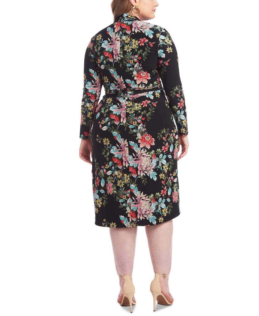 RACHEL Rachel Roy Women Plus Trendy Floral Print Knot Front Jersey Dress