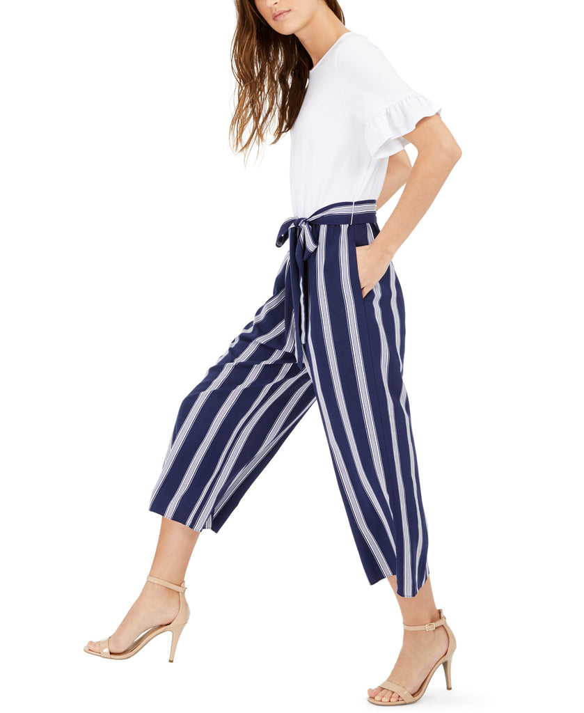 Maison Jules Women Striped Leg Belted Jumpsuit