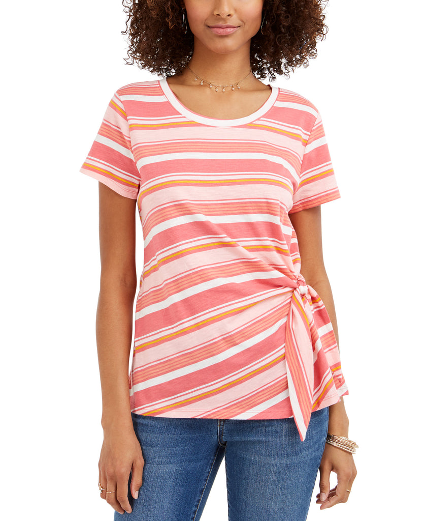 Style & Co Women Striped Tie Side Top Soho Stripe Coral