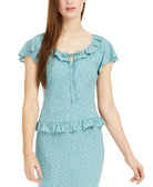 BCX-Women-Mini-Dot-Peasant-Top-Blue