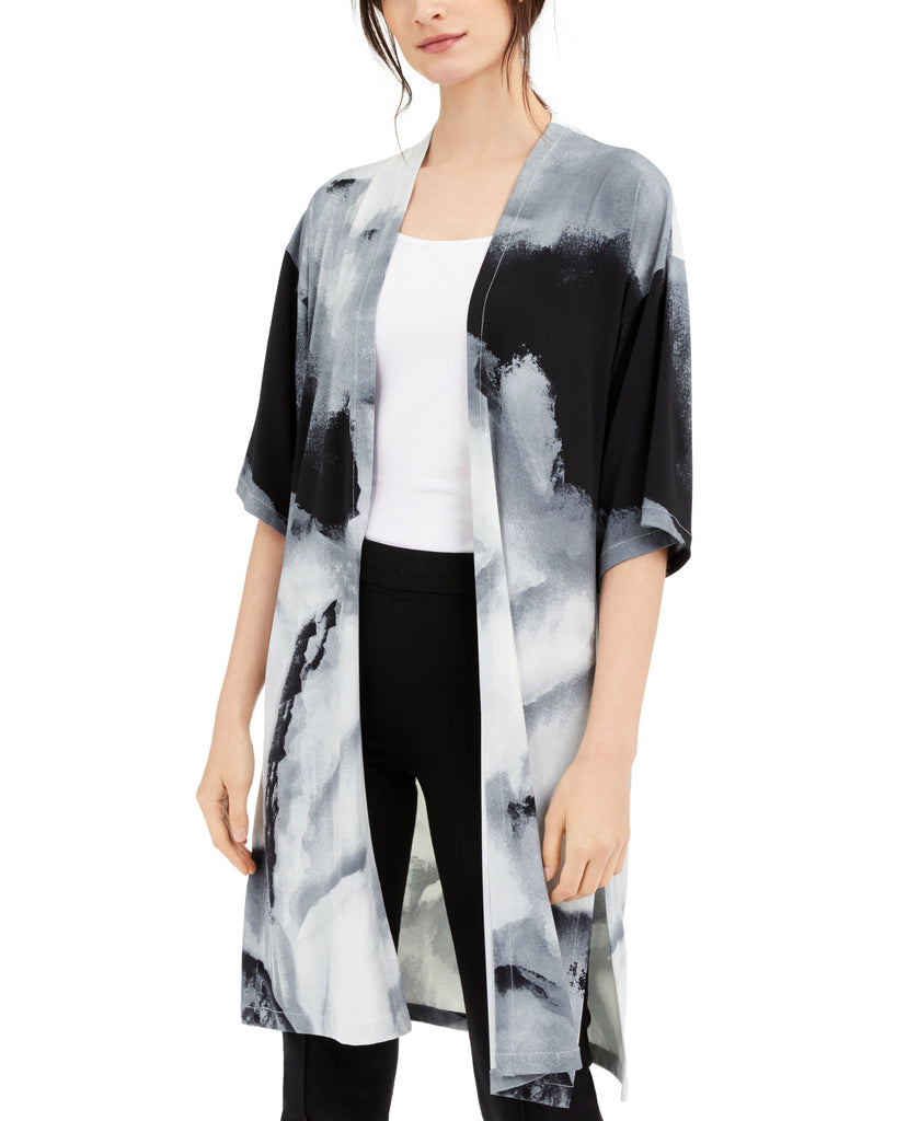 Alfani Women Printed Open Front Cardigan Grey Marble