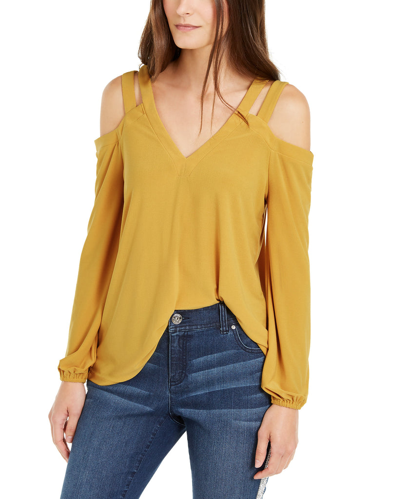 INC International Concepts Women Cutout Cold Shoulder Top Gold Dust