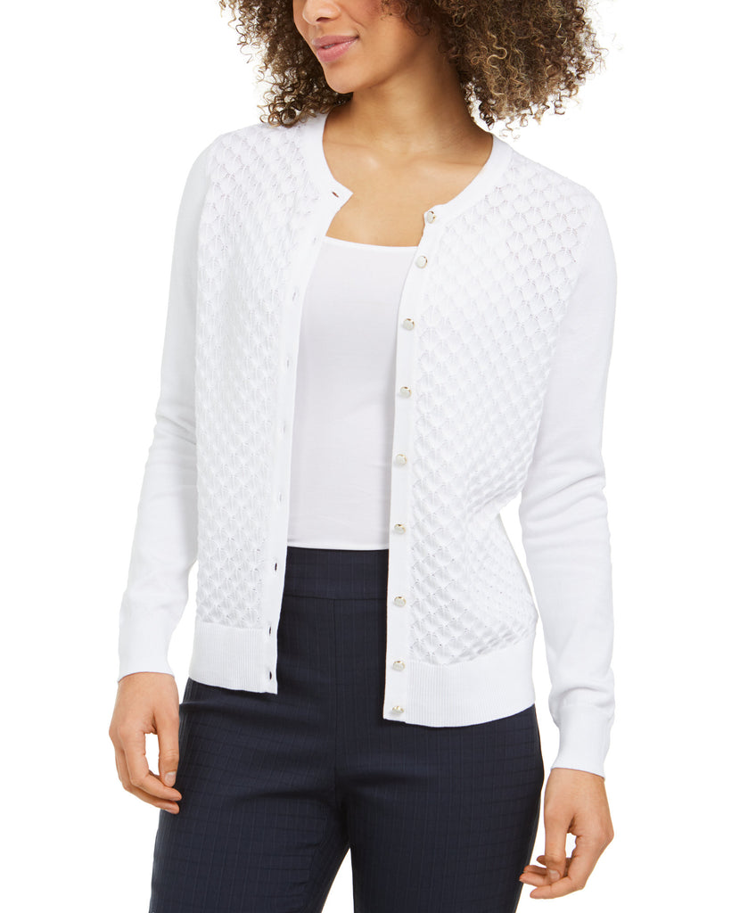 Charter Club Women Peacock Stitch Cardigan Bright White