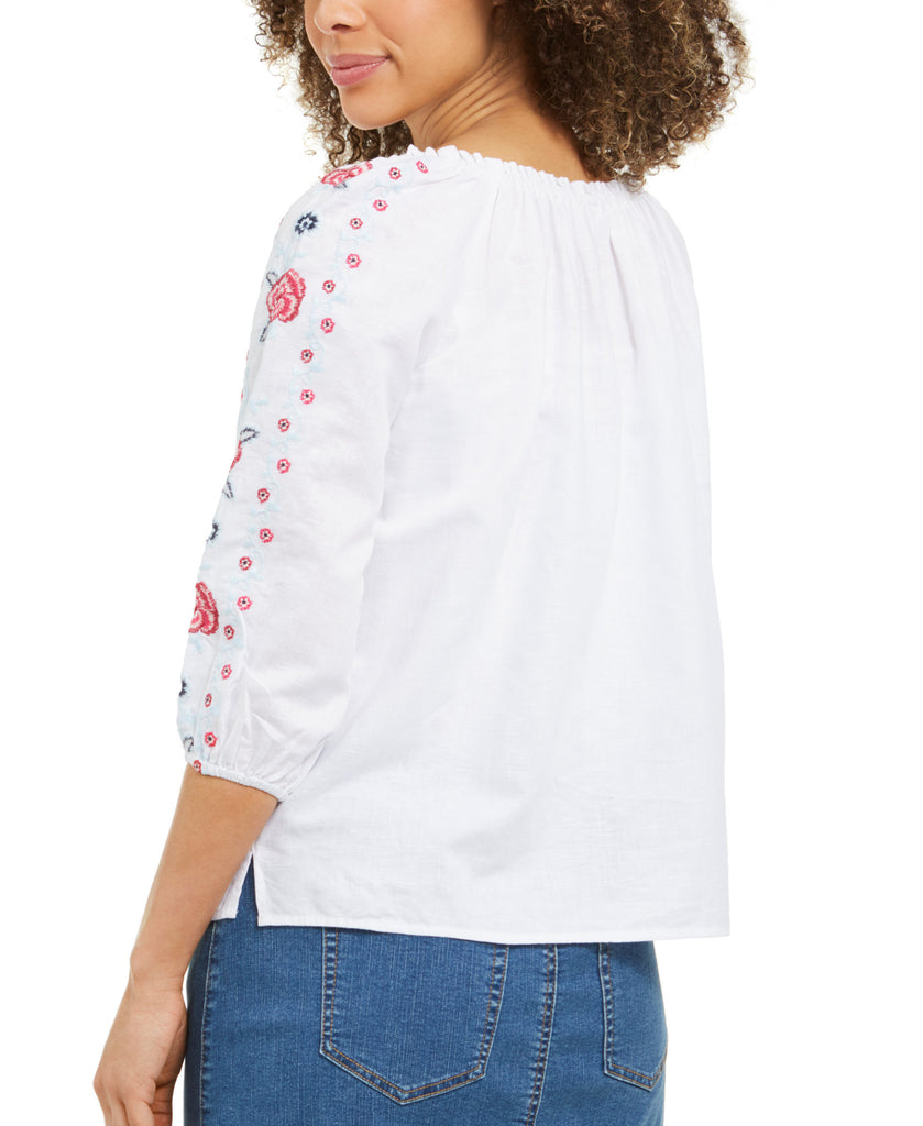 Charter Club Women Linen Embroidered Front Blouse