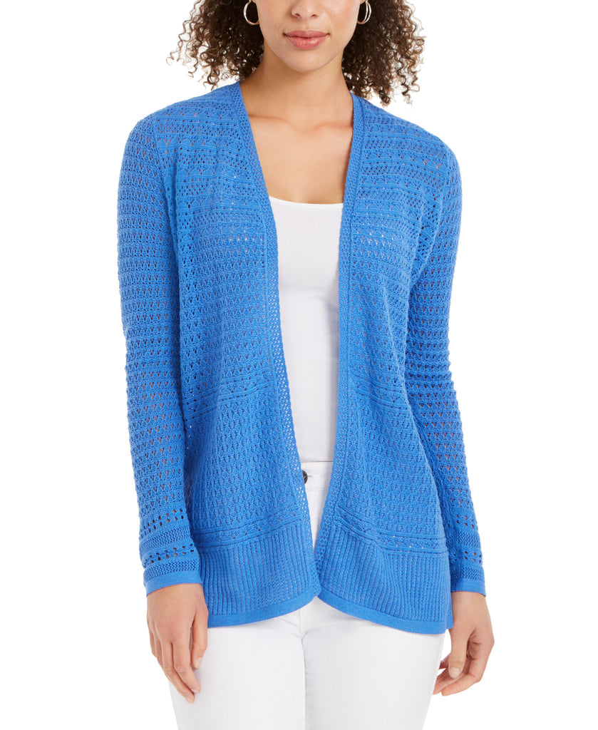 Charter Club Women Open Front Pointelle Cardigan Baywater Blue