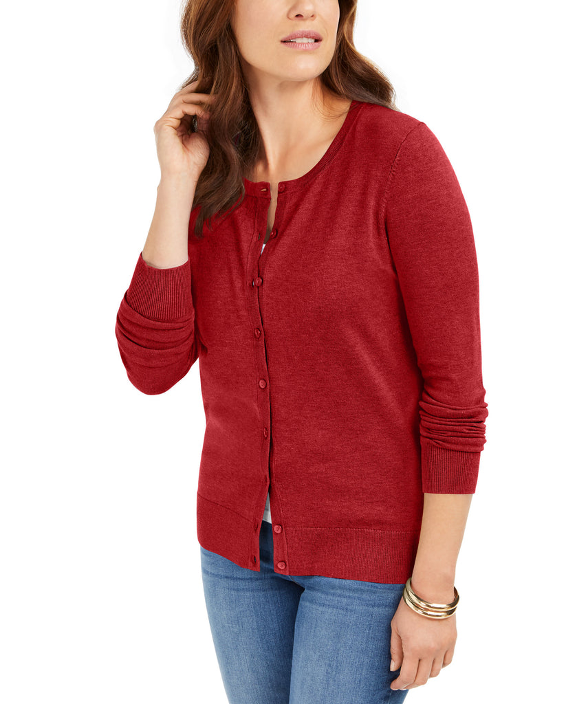 Charter Club Women Long Sleeve Button Front Cardigan Red Barn