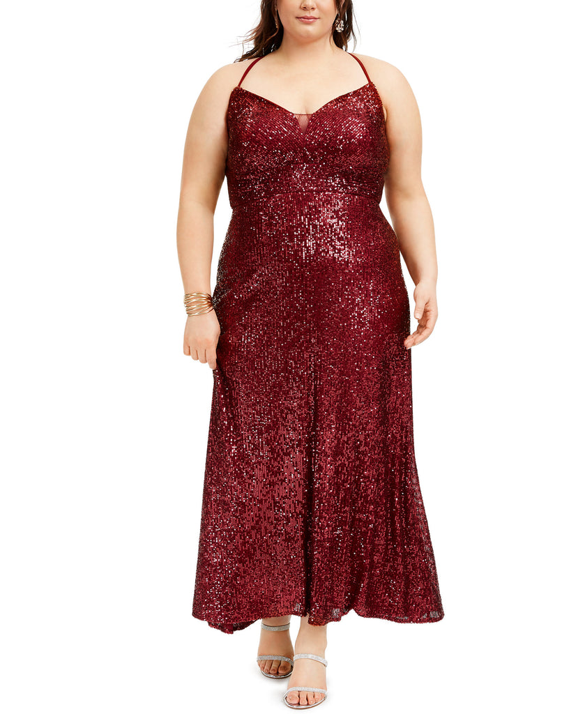 Morgan & Company Women Plus Trendy Sequined Gown Merlot