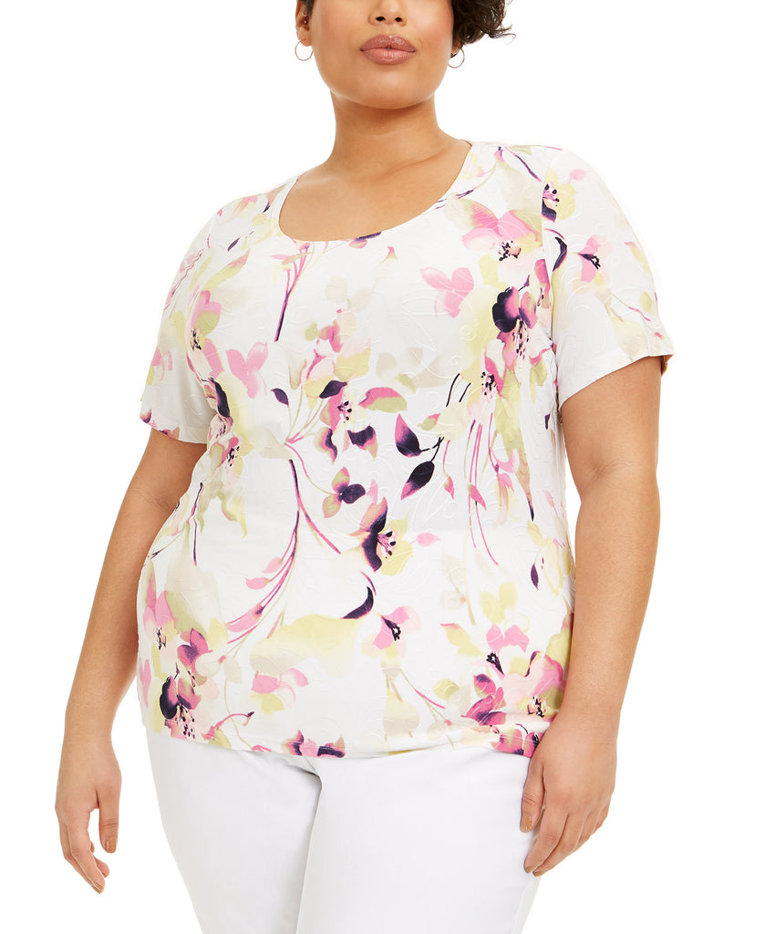 JM-Collection-Women-Plus-Printed-Jacquard-Top-Pink-Dah-Combo