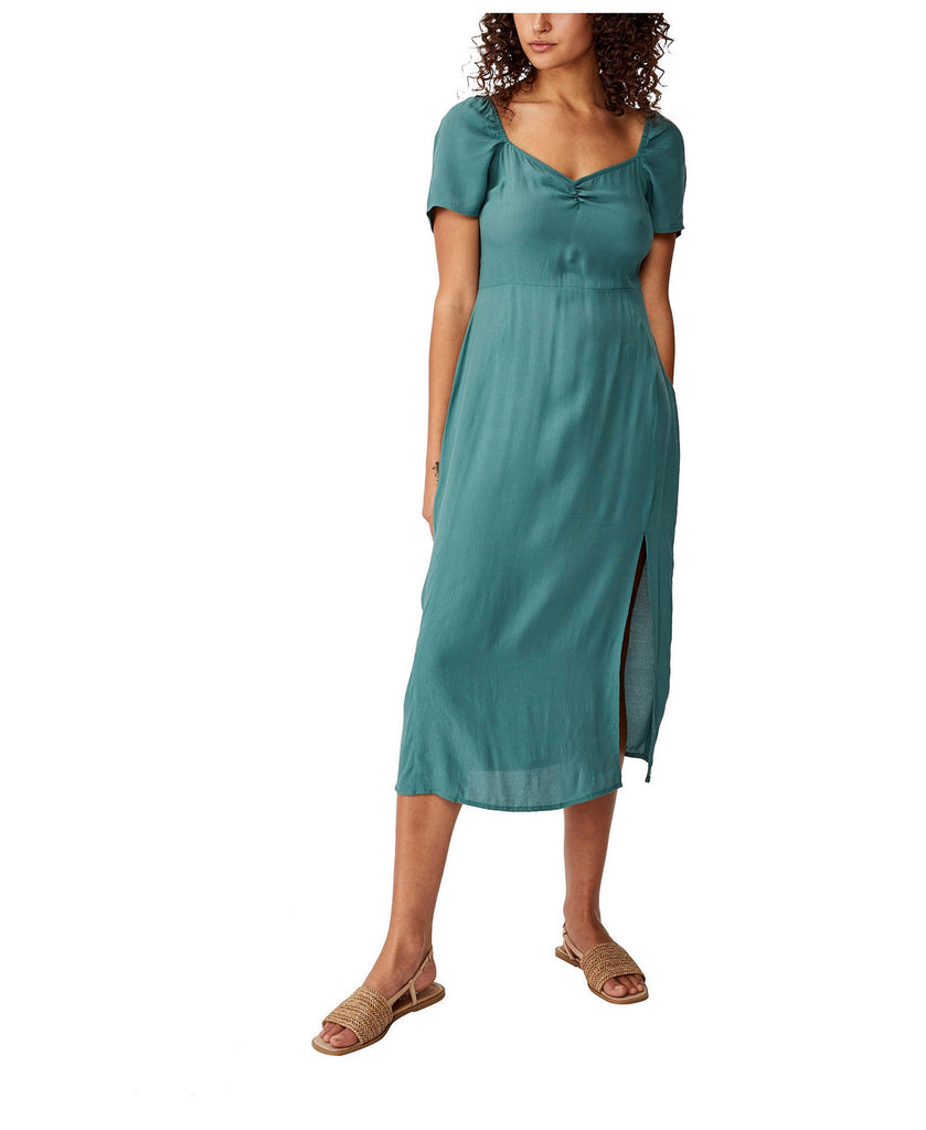 COTTON ON Womens Woven Faye Split Midi Dress Mallard Green