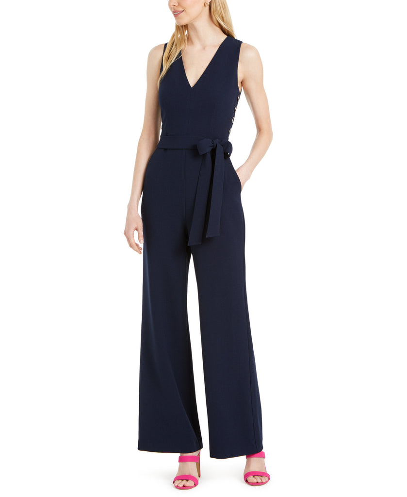 Vince Camuto Women V Neck Crepe Jumpsuit Navy