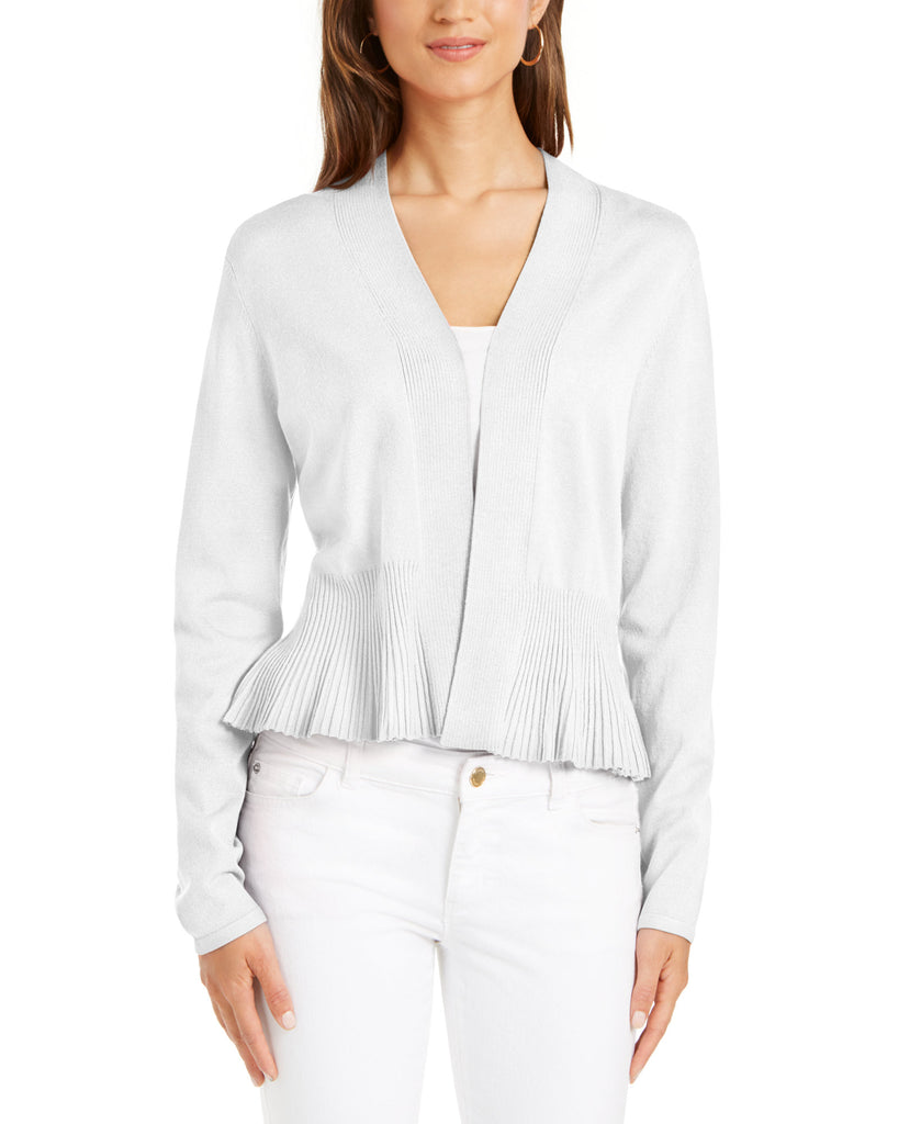 Charter Club Women Solid Peplum Cardigan Sweater Bright White