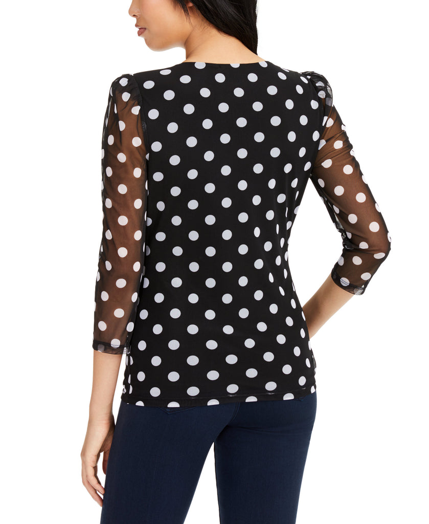 INC International Concepts Women Polka Dot Sheer Sleeve Top