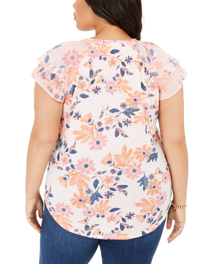 Style & Co Women Plus Printed Flutter Sleeve Top