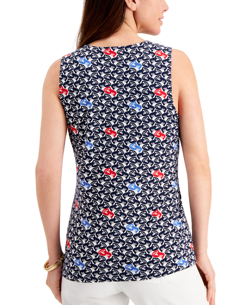 Charter Club Women Printed Tie Front Sleeveless Top