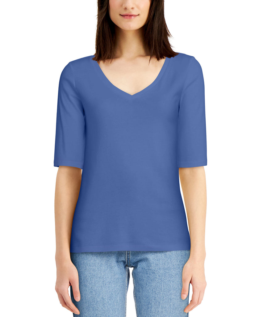 Charter Club Women Cotton Elbow Sleeve T Shirt Baywater Blue