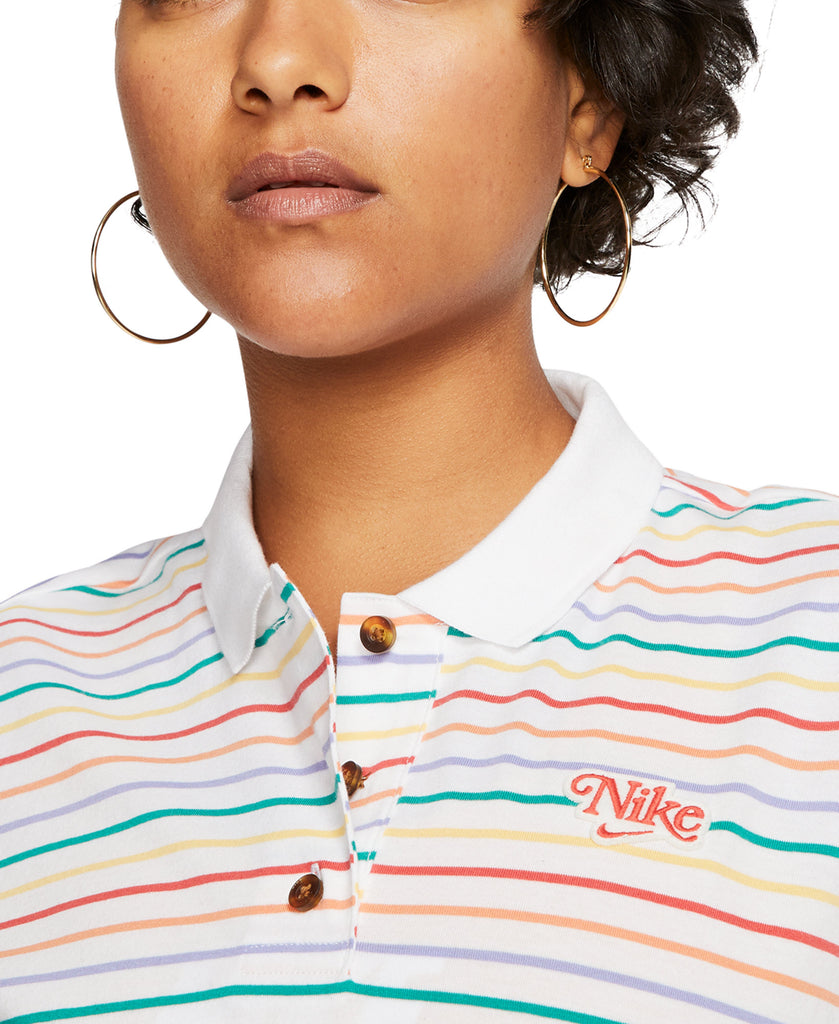 Nike Women Cotton Striped Cropped Polo