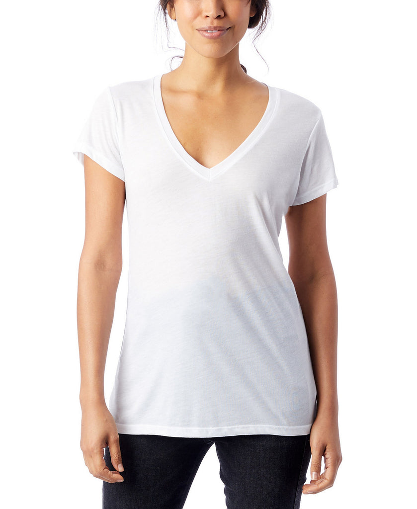 Alternative Apparel Women Slinky Jersey V Neck T Shirt White