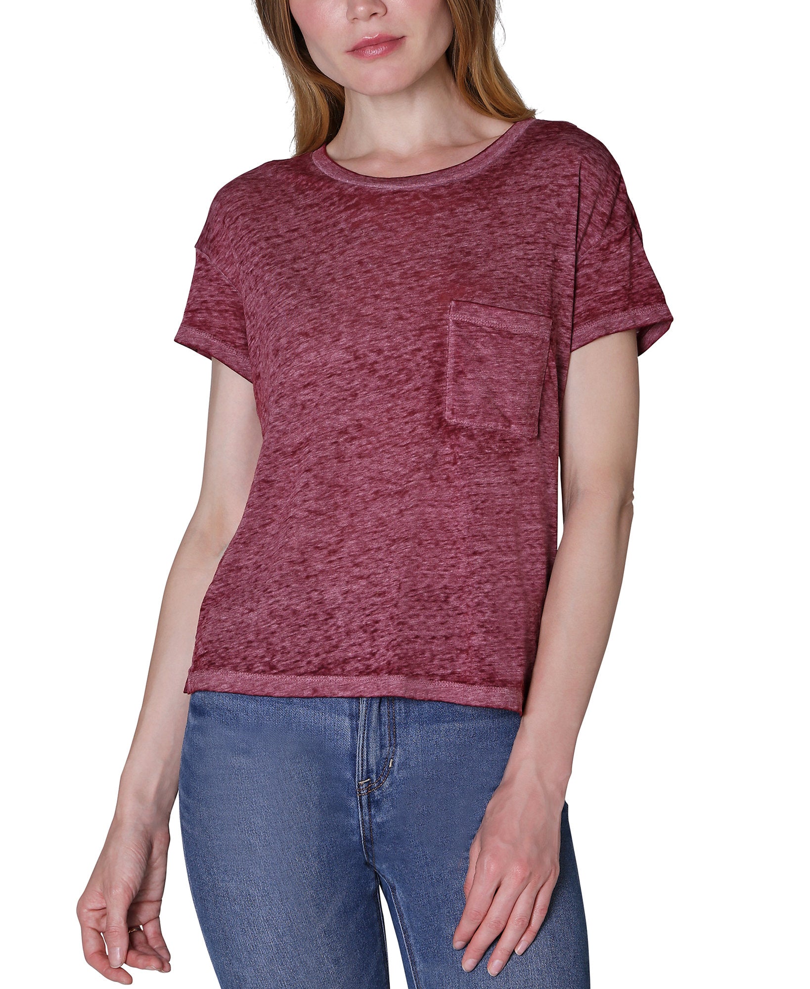 Ultra Flirt Women Crewneck Burnout T Shirt Rhododendron