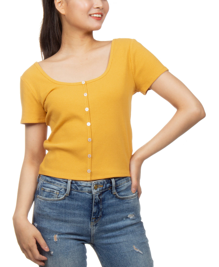 Hippie Rose Women Button Front Crop Top Golden Glow