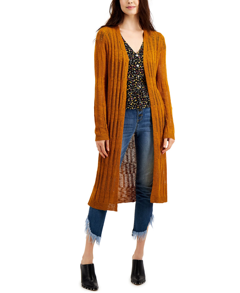 Freshman Women Pointelle Duster Cardigan Pumpkin Spice