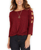 BCX Women Lattice Sleeve Top Wine