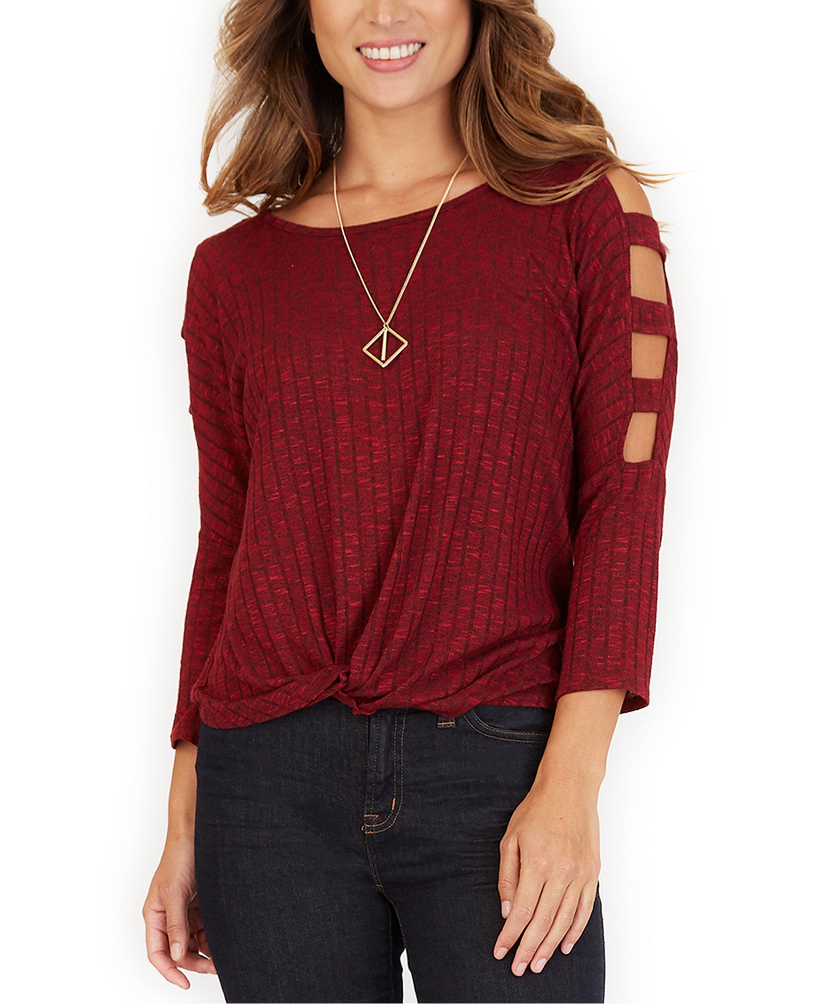 BCX Women Lattice Sleeve Top Wine