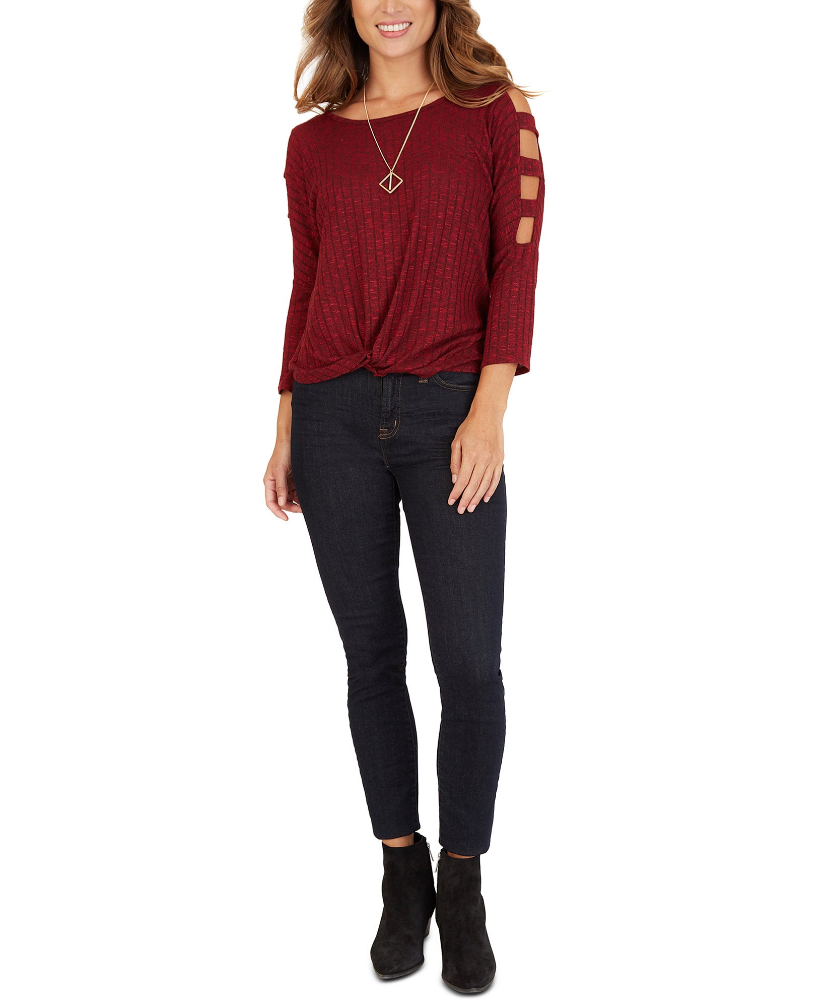 BCX Women Lattice Sleeve Top
