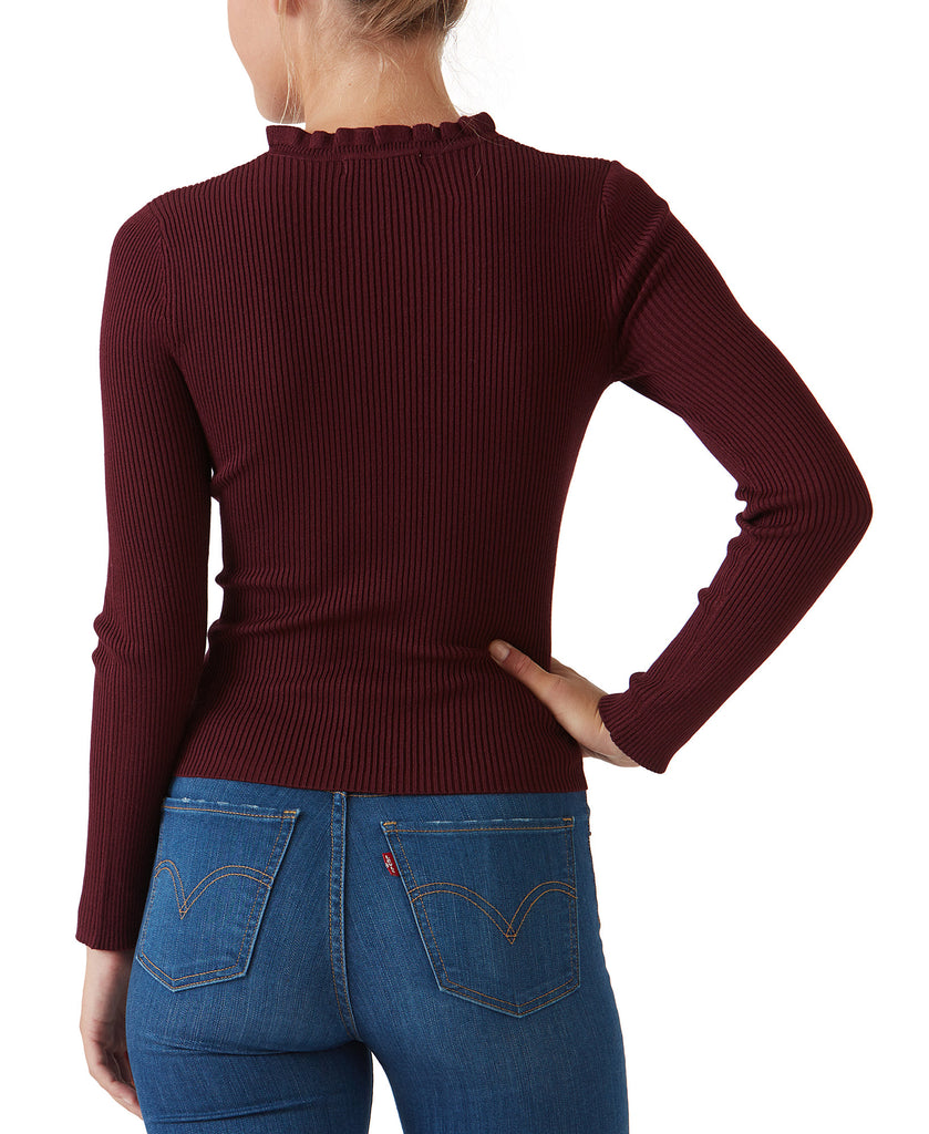 Hooked Up by IOT Women Ruffled V Neck Sweater