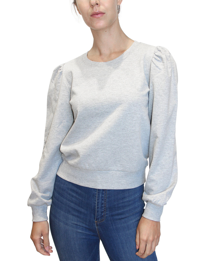 Crave Fame Women Puff Shoulder Sweatshirt Light Heather Grey