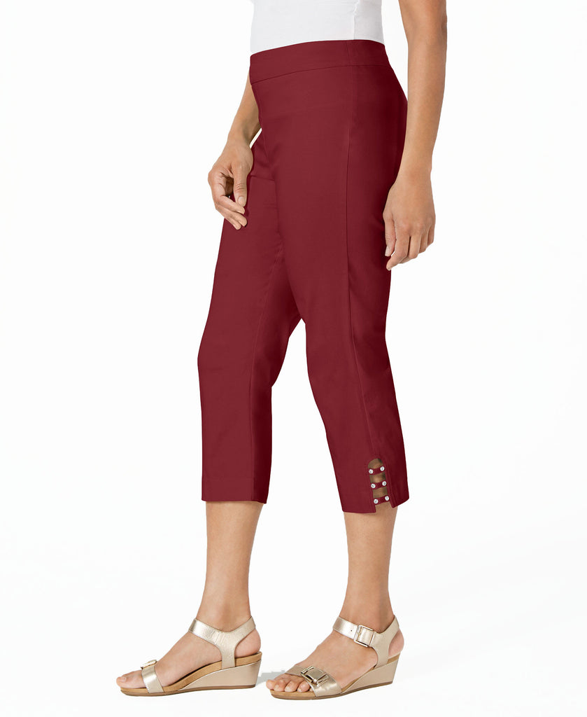 JM Collection Women Pull On Lattice Inset Capri Pants