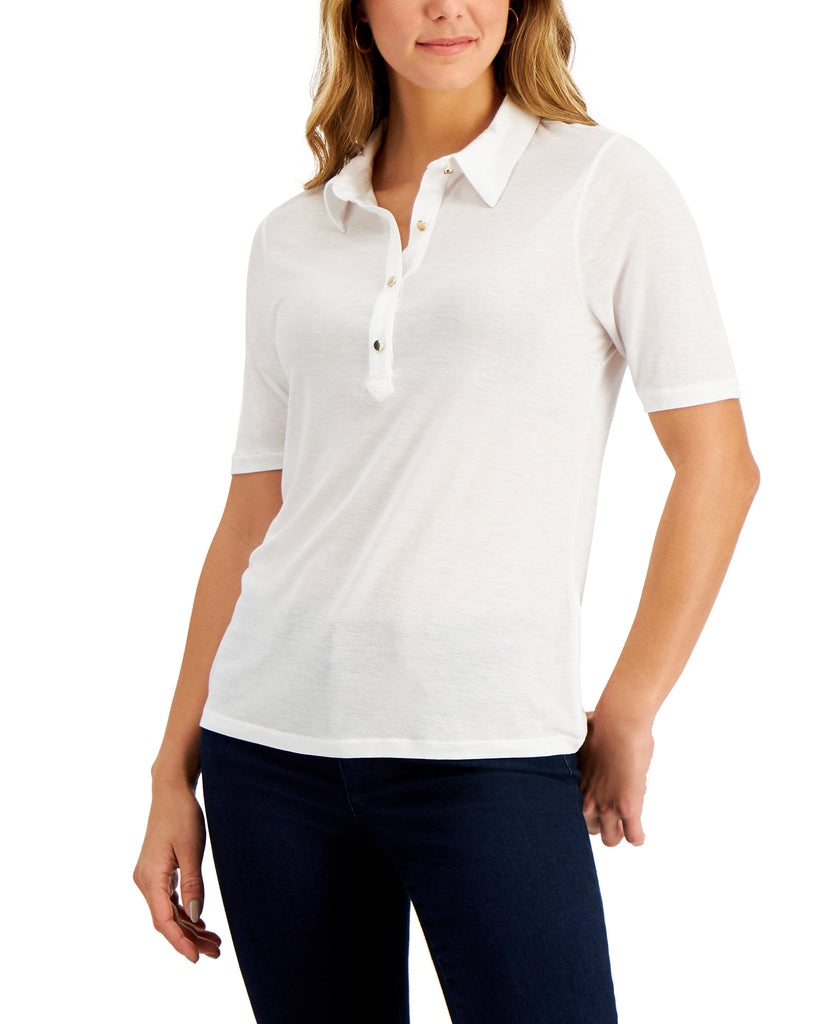 Charter Club Women Elbow Sleeve Polo Bright White