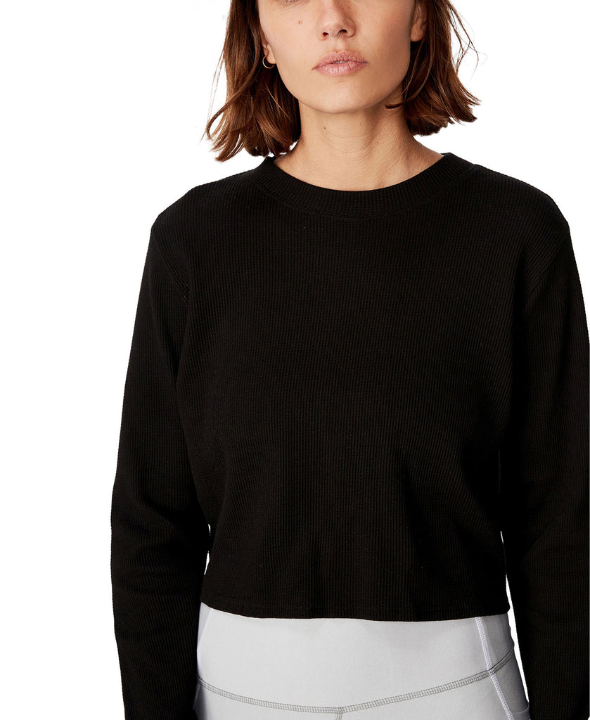 COTTON ON Women Cross Back Waffle Long Sleeve Top Black