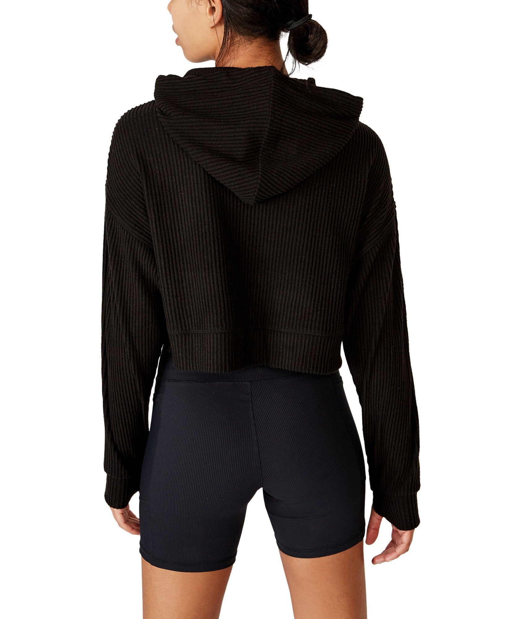 COTTON ON Women Rib Cropped Hooded Sweatshirt