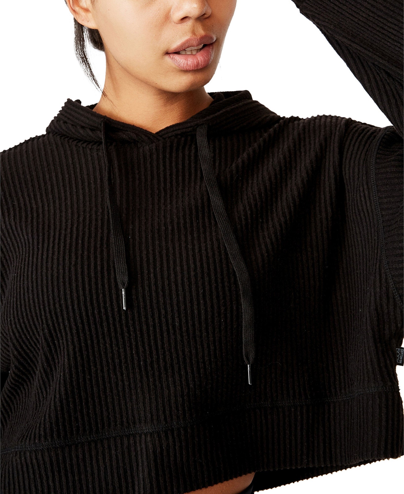 COTTON ON Women Rib Cropped Hooded Sweatshirt