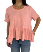 Vanilla Star Women Lace Trim Flounce Hem Top Sunset