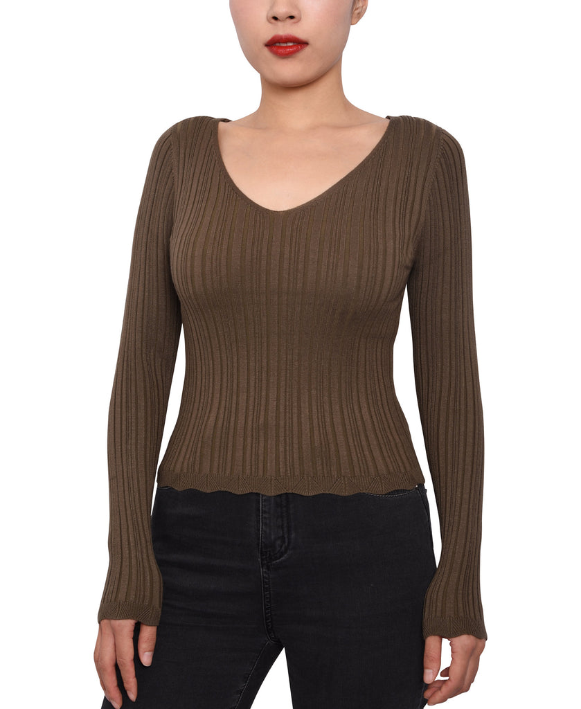 Planet Gold Women Rib Knit Strappy Back Sweater Olive