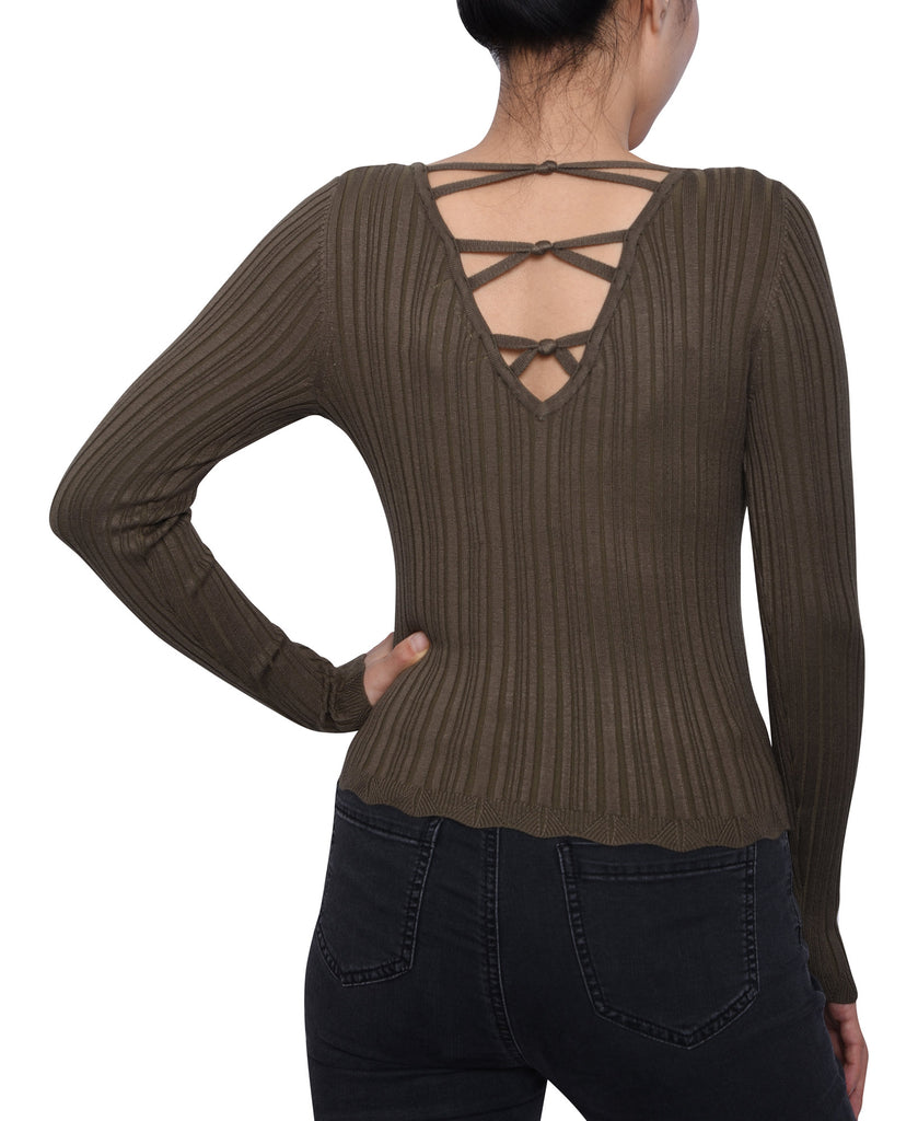 Planet Gold Women Rib Knit Strappy Back Sweater