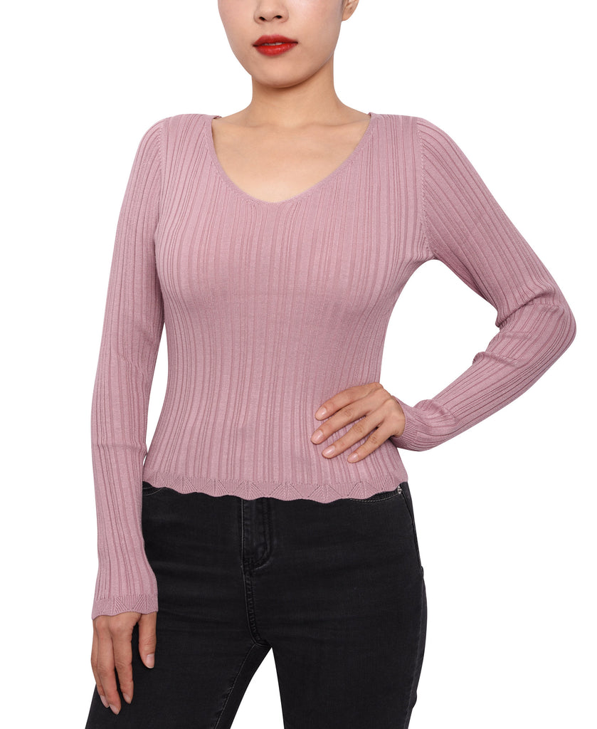 Planet Gold Women Rib Knit Strappy Back Sweater Mauve