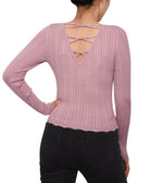 Planet Gold Women Rib Knit Strappy Back Sweater