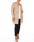 Black Tape Women Plus Printed Open Front Cardigan Sweater Beige Tonal Leopard