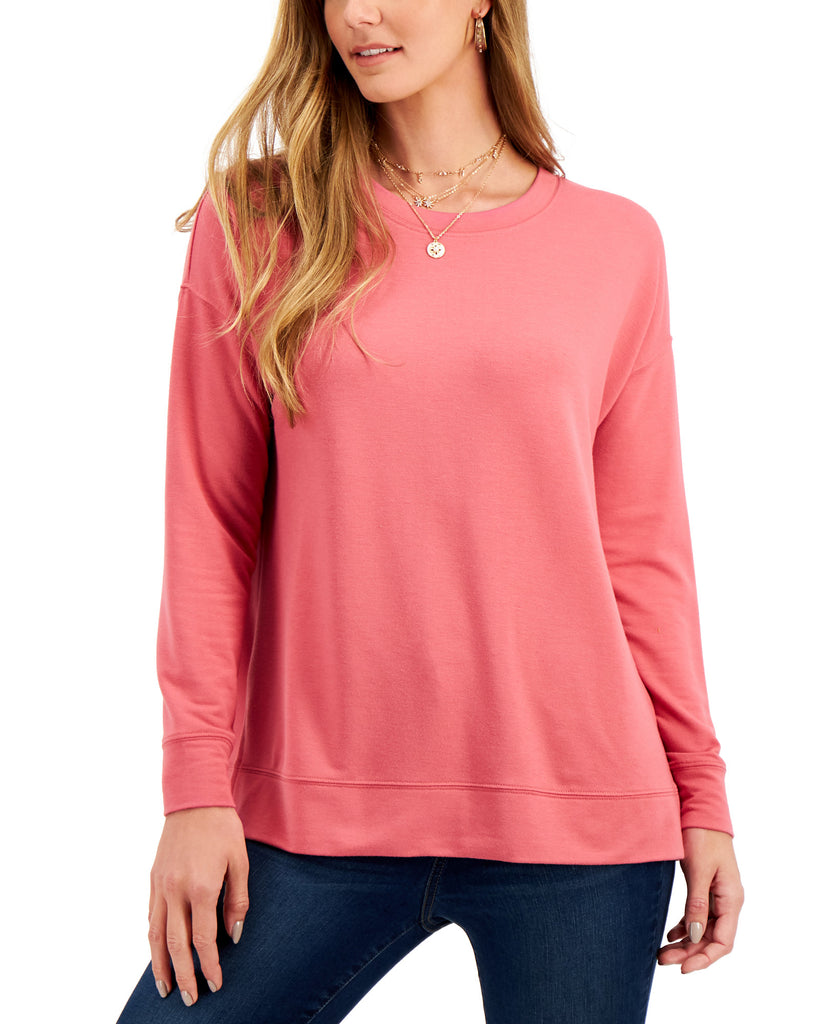 Style & Co Women Solid Color Knit Top Baroque Rose