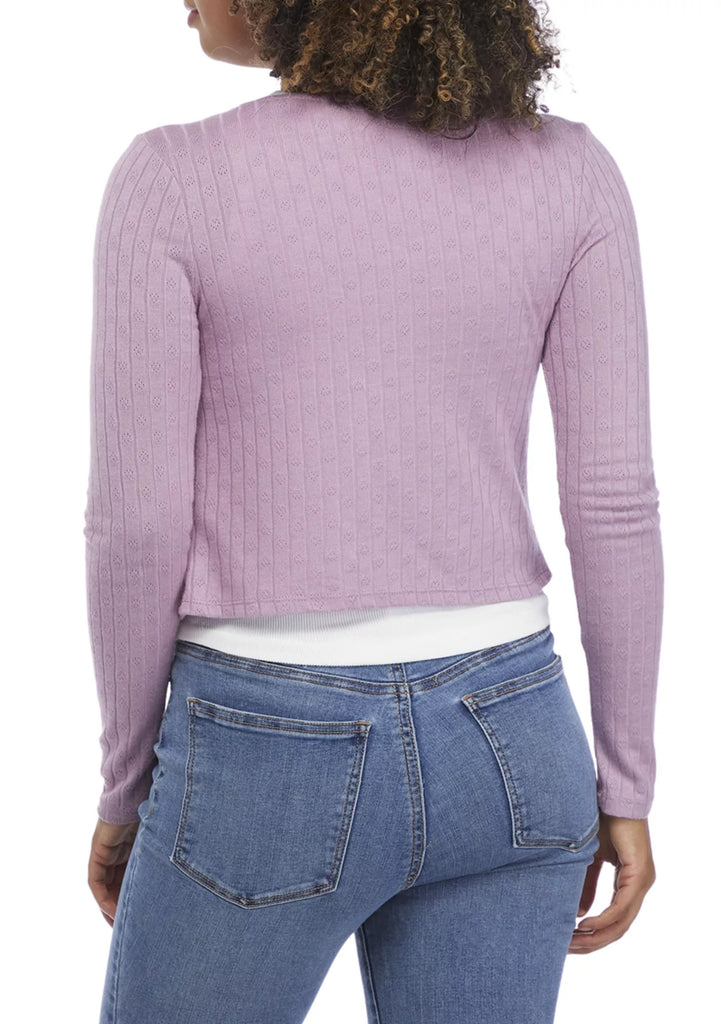 Belle Du Jour Women Long Sleeve Pointelle Tie Front Cardigan