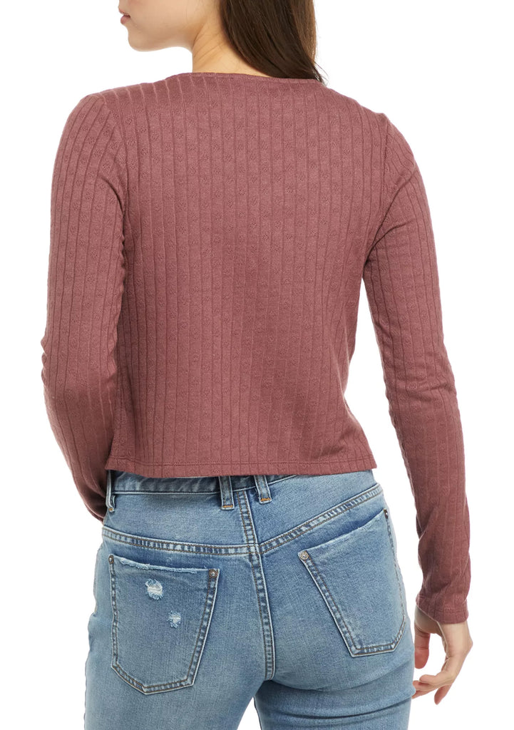 Belle Du Jour Women Long Sleeve Pointelle Tie Front Cardigan