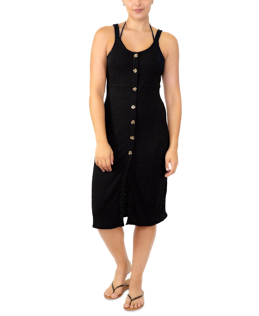 Miken Women Adjustable Button Front Cover Up Black